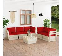 Willood Muebles de Jardín de Palets 6 Piezas y Cojines Mobiliario Exterior Terraza Cocina Hogar Mesa Asiento Silla Suave Respaldo Madera de Abeto Rojo