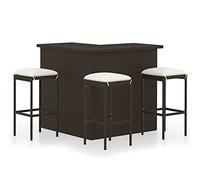 Willood Set de Bar para Jardín 4 Piezas y Cojines Asiento Silla Mesa Patio Terraza Barra Bistró Muebles Mobiliario Ratán Sintético Marrón