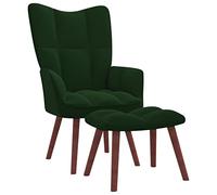 Willood Silla de Relajación con Reposapiés Taburete Asiento Sillón Salón Sala de Estar Estudio Escritorio Oficina Muebles Terciopelo Verde Oscuro