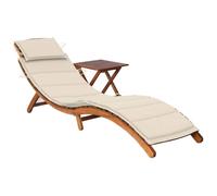Willood Tumbona de Jardín con Mesa y Cojín Silla Asiento Patio Terraza Balcón Exterior Piscina Playa Cama Plegable Ajustable Madera Maciza de Acacia Crema