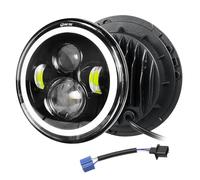 Willpower 1pc 7'' 50W Faro LED Moto, 5000LM Hi/Lo Luz de Trabajo LED, Redondo Halo DRL Blanco Ámbar Iluminación Faro Delantero para Wrangler JK TJ LJ CJ JP Humm-er Harley