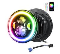 Willpower 1pc 7'' 50W Faro LED Moto, 5000LM Hi/Lo Luz de Trabajo LED, Redondo Halo DRL Blanco RGBW Iluminación Faro Delantero para Wrangler JK TJ LJ CJ JP Humm-er Harley