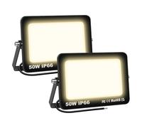 Willpower 2 focos LED para exteriores de 50 W, 5000 lm, luces LED de seguridad IP66, impermeables, 175 V-265 V, luz blanca cálida, 3000 K, luz de pared para jardín, garaje, puerta trasera, patio