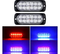 Willpower 2pcs 12LED Luces de Advertencia de Emergencia Azul Rojo Luz Estroboscópica Intermitente Peligro 12V 24V Barra de Luz Impermeable pour Coche Vehículo Camión Caravana Motocicleta Universal