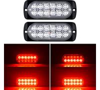 Willpower 2pcs 12LED Luces de Advertencia de Emergencia Rojo Luz Estroboscópica Intermitente Peligro 12V 24V Barra de Luz Impermeable pour Coche Vehículo Camión Caravana Motocicleta Universal
