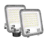 Willpower 2pcs 50W Focos LED Exterior con Enchufe, Proyector LED Exterior 6000K Blanco Frío Luz de Seguridad Iluminación para Garaje Patio Jardín Terraza Plaza Parque Obra, IP66