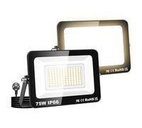 Willpower 2PCS Foco LED Exterior Interior Proyector LED 75W 7,500LM Focos de Luz 3000K Blanco Cálido IP66 Luz de Inundación Iluminación para Garaje Patio Jardín Terraza Parque Trabajo, con Enchufe