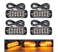 Willpower 4pcs 12LED Luces de Advertencia de Emergencia Ámbar Luz Estroboscópica Intermitente Peligro 12V 24V Barra de Luz Impermeable pour Coche Vehículo Camión Caravana Motocicleta Universal