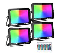Willpower 4PCS Foco LED RGB 100W 10000LM Proyector LED Exterior Cambio de Color RGBW Con Control Remoto, Función de Memoria, 16 Colores y 4 Modos, Impermeable Iluminación para Fiestas Jardín Terraza