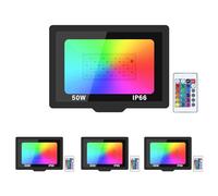 Willpower 4PCS Foco LED RGB 50W 5000LM Proyector LED Exterior Cambio de Color RGBW Con Control Remoto, Función de Memoria, 16 Colores y 4 Modos, Impermeable Iluminación para Fiestas Jardín Terraza