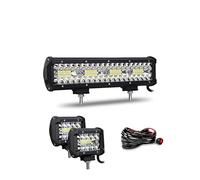 Willpower Barra de luz LED de 12 pulgadas, 240 W, haz combinado de inundación + 2 luces de trabajo LED de 4 pulgadas, 12 V, 24 V, luces antiniebla impermeables para 4 x 4, camión, coche, ATV, barco