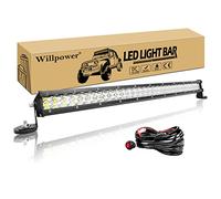 Willpower Barra de Luz LED Slim 61cm 24 pulgadas 180W + Soporte de Magnético + Arnés de Cableado 12V 24V IP67 Impermeable para 4x4 Tractor Coche Camion Barco Offroad, 6000K Blanco