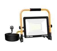 Willpower Foco de Trabajo LED 50W 5000LM Portátil Con Soporte Plegable - Proyector Con Enchufe, Luz de Construcción Impermeable IP66, Reflector Para Exterior, Obra, Taller, Garaje - 6000K Blanca
