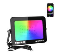 Willpower Foco LED RGBW 50W, Proyector LED Exterior Inteligente con Control de Bluetooth APP, 16 Colores 4 modos, Luz de Inundación RGB para Jardín Terraza Fiestas Halloween Navidad, con Enchufe