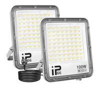Willpower Proyector LED Focos LED Exterior 100W Luz 6,000K Blanco | 2PCS 10,000LM, con Enchufe, IP66 Impermeable, Iluminación para Garaje Patio Jardín Terraza Parque Trabajo