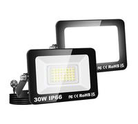 Willpower Proyector LED Focos LED Exterior 30W Luz 6,000K Blanco | 2PCS 3,000LM, con Enchufe, IP66 Impermeable, Iluminación para Garaje Patio Jardín Terraza Parque Trabajo