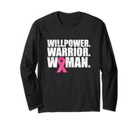 Willpower Warrior Woman Breast Cancer Awareness Lazo Rosa Manga Larga