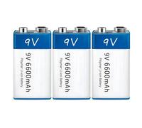 WILLQ Batería de Iones de Litio Recargable por USB de 9 V, Tipo Cuadrado, batería de Litio de 9 voltios, batería de Repuesto de 6600 mAh y 6800 mAh, 2 Paquetes/3 Paquetes,9v6600mah 3pcs