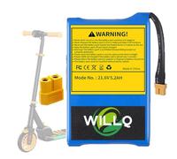WILLQ Batería de Repuesto para Patinete eléctrico de 21,6 V y 5,2 Ah, batería de Iones de Litio 6S2P de 5200 mAh para Kit de Motor de Patinete Plegable Infantil de 112,32 WH.