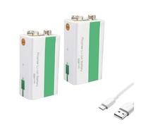WILLQ Batería Recargable 5500mAh 9V batería de Iones de Litio USB de Larga duración 9 voltios con Cable de Carga para detectores de Humo/Teclado/alarmas/micrófono,9v5500mah 2pcs