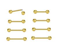 WillTen 10 piercings para lengua y pezón, 14 g, acero quirúrgico plateado y dorado, barras para pezón, 1.6mm, Acero inoxidable