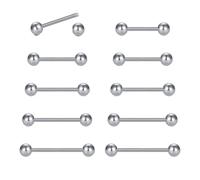 WillTen 10 piercings para lengua y pezón, 14 g, acero quirúrgico plateado y dorado, barras para pezón, 14 gauge, Acero inoxidable