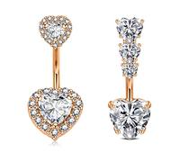 WillTen 10MM Piercing Ombligo Oro Rosa Piercing Banana Curvados Acero Inoxidable Mujer 14G Piercing Vientre Ombligo Corazón Diamante CZ Hombre