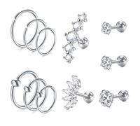 WillTen 11PCS 16G Cartílago Helix Pendientes, 316L Pendientes de Acero Inoxidable Conjunto Tragus Stud Pendientes Rook Helix Piercing Nariz Joyería