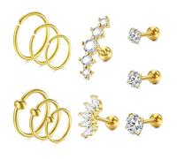 WillTen 11PCS 16G Cartílago Helix Pendientes de Oro, 316L Pendientes de Acero Inoxidable Conjunto Tragus Stud Pendientes Rook Helix Piercing Nariz Joyería