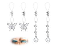 WillTen 3 pares de piercings falsos para pezón con corazón rosa mariposa colgante, joyas ajustables para pezones sin piercing clip en los anillos del pezón, accesorios de ropa, Plástico