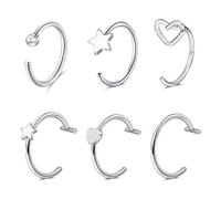 WillTen 8 aros de nariz falsos de acero inoxidable de 18 g, 20 g, en forma de C, joyería pequeña y fina con estrella y corazón, circonita cúbica, aro de nariz sintética para mujer, 8 mm/10 mm, Acero