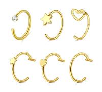 WillTen 8 aros de nariz falsos de acero inoxidable de 18 g, 20 g, en forma de C, joyería pequeña y fina con estrella y corazón, circonita cúbica, aro de nariz sintética para mujer, 8 mm/10 mm, Acero