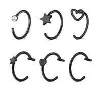WillTen 8 aros de nariz falsos de acero inoxidable de 18 g, 20 g, en forma de C, joyería pequeña y fina con estrella y corazón, circonita cúbica, aro de nariz sintética para mujer, 8 mm/10 mm, Acero