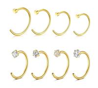 WillTen 8 aros de nariz falsos de acero inoxidable de 18 g, 20 g, en forma de C, joyería pequeña y fina con estrella y corazón, circonita cúbica, aro de nariz sintética para mujer, 8 mm/10 mm, Acero