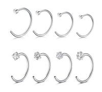 WillTen 8 aros de nariz falsos de acero inoxidable de 18 g, 20 g, en forma de C, joyería pequeña y fina con estrella y corazón, circonita cúbica, aro de nariz sintética para mujer, 8 mm/10 mm, Acero
