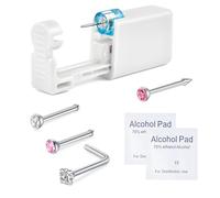 WillTen Kit de 6 piercings de nariz con perno de nariz plateado y dorado, 1 paquete de pistola de perforación de nariz, kit de perforación de nariz desechable con anillos rectos en forma de L para la