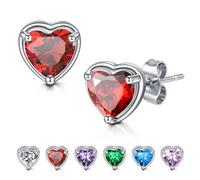 WillTen Pendientes de Corazón Granate Pendientes de Plata Para Las Mujeres, Plata de Ley 925 Circonio Cúbico Piedra de Nacimiento Pendientes de Joyería Para Las Niñas Las Mujeres
