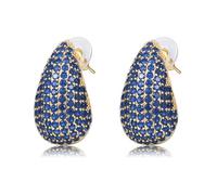 WillTen Pendientes Plata Dorados, Dupes Earring con Azul Marino Circonita Cúbica, Pendientes Gota de Agua Lagrima Dorados Mujer