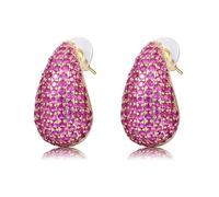 WillTen Pendientes Plata Dorados, Dupes Earring con Rosa Circonita Cúbica, Pendientes Gota de Agua Lagrima Dorados Mujer
