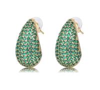 WillTen Pendientes Plata Dorados, Dupes Earring con Verde Circonita Cúbica, Pendientes Gota de Agua Lagrima Dorados Mujer