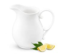 Wilmax Jarra blanca de 1,6 l, jarra de porcelana para bebidas frías y calientes, boquilla ancha, alta calidad, para el hogar, gastronomía, jarra de té, caja de regalo