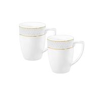 Wilmax Juego de 2 tazas de té y café, 450 ml, tazas de café de porcelana con diseño dorado, juego de vasos, tazas para té, café, capuchino, tazas de porcelana con asas, color blanco