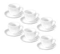 Wilmax - Juego de 6 tazas con platillos - 75 ml - tazas de café de porcelana - blanco - juego de vajilla para 6 personas - Juego de tazas para café, té, postres - Servicio de café y té