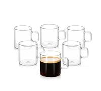 Wilmax Juego de 6 tazas de café y café con asa, vasos térmicos, 100 ml, para bebidas calientes y frías, tazas de café, tazas de té, vasos de zumo, tazas de cristal, aptas para lavavajillas