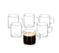 Wilmax Juego de 6 vasos de té y café con asa, 160 ml, vasos para bebidas calientes y frías, tazas de café, copas de vino caliente, vasos de zumo, vasos de agua, tazas de cristal, aptos para