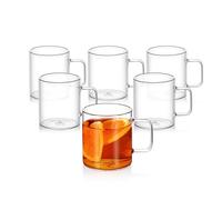Wilmax Juego de 6 vasos de té y café con asa, 400 ml, vasos para bebidas calientes y frías, vasos de café, copas de vino caliente, vasos de zumo, vasos de agua, tazas de cristal, aptos para