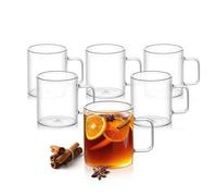 Wilmax Juego de 6 vasos de té y café con asa, 500 ml, vasos para bebidas calientes y frías, vasos de café, copas de vino caliente, vasos de zumo, vasos de agua, tazas de cristal, aptos para