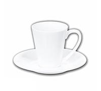 Wilmax OLIVIA Tazas con platillos | Juego de 2 | 110 ml | Tazas de café de porcelana | Blanco | Juego de vajilla para 2 personas | Juego de tazas para café, té, postres | Servicio de café y té
