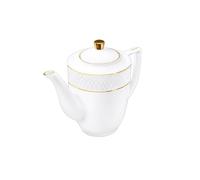 Wilmax - Tetera con patrón dorado - 750 ml - Cafetera de porcelana - Juego de té de alta calidad - Ideal como regalo - Blanco - Para café, té - Ergonómica