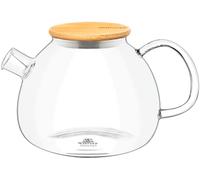 Wilmax Tetera de cristal con colador, 1500 ml, infusor para té suelto, tetera de cristal con tapa de bambú, jarra para flores de té, jarra de cristal para bebidas calientes y frías, apta para